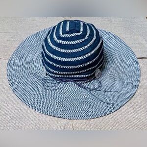 Milani Navy Blue White Beige Wide Brim Straw Hat Sunhat Coastal Beach Summer